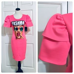 Minette Body Con Dress with Ruffle Puff Sleeves